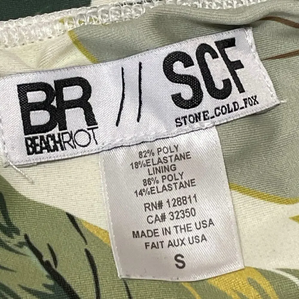 Beach Riot x Stone Cold Fox Green Leaf High Waist Bikini Bottom Swimwear Size S